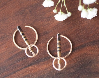 Modern Minimal Earrings, Double Open Circle Earrings, Hammered Circle Earrings, Circle Jewelry, Circle Ear Jackets, Gold Ear Jackets