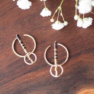 Minimalist Gold Filled Circle Ear Jackets: Hammered Double Open Circle Earrings