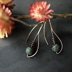 Gold Fill Drop Earrings with Matte Jasper and Hematite