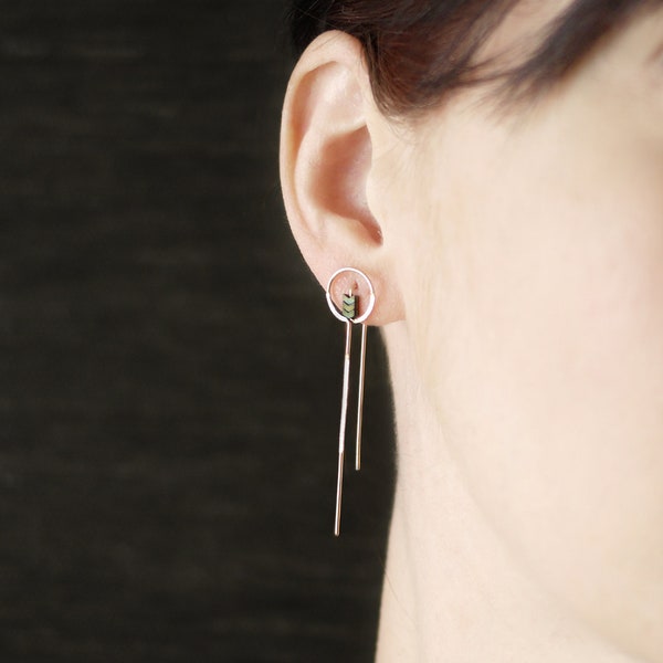 Minimal Gold Filled Feeders, Circle Stick Earrings, Chevron Jewelry, Drop Earrings, Gift Jewelry, Modern Long Earrings, Open Circle Earrings