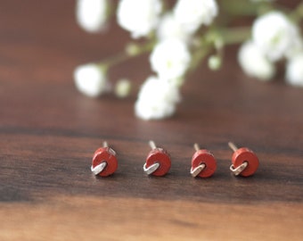 Red Jasper Earrings, Natural Stone Stud Earrings, Silver Red Stone Earrings, Jewelry Gifts Under 20.  Gold Fill Stud Earrings, Tiny Studs