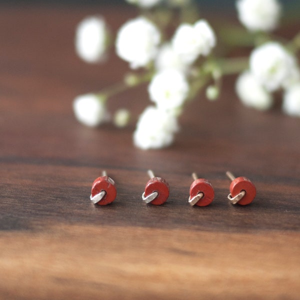 Red Jasper Earrings, Natural Stone Stud Earrings, Silver Red Stone Earrings, Jewelry Gifts Under 20.  Gold Fill Stud Earrings, Tiny Studs