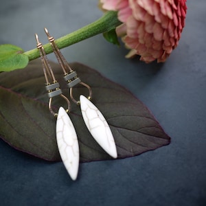 Minimal Drop Earrings, Bespoke Earrings, Howlite Jewelry, Gold and White Jewelry, Dangle Earrings, Chandelier Earrings,