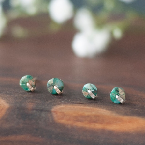 Multi Colored Stud Earrings, Jasper Earrings, Silver and Green Studs,  Gold Fill Studs, Gift Jewelry, Green Stone Earrings,  Stone Studs