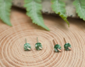 Tiny Green Jasper Studs, Silver Stone Studs, Gold Filled Post Earrings, Gifts for Her, Natural Stone Studs, Earthy Studs, Natural Gift