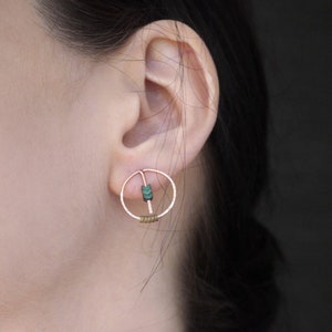 Geometric Minimal Rose Gold Fill and Hematite Circle Stud/Post Earrings