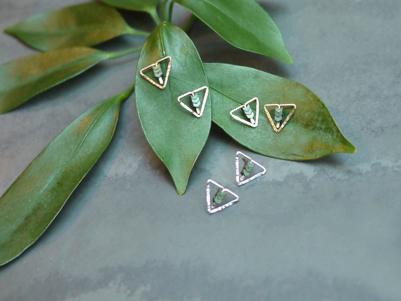 Tiny Minimal Studs, Hammered Studs, Gold Triangle Studs, Silver Triangle Studs, Post Earrings, Chevron Studs, Dainty Earrings, Gifts for Her image 3