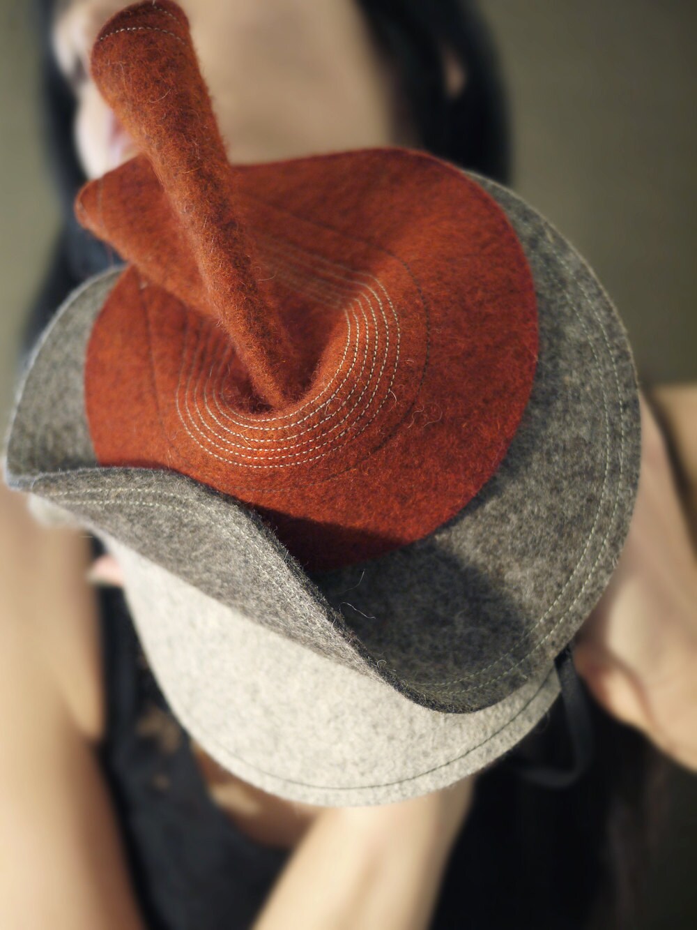 Red and Grey Sculptural Felt Hat Botanical Series Made to Etsy