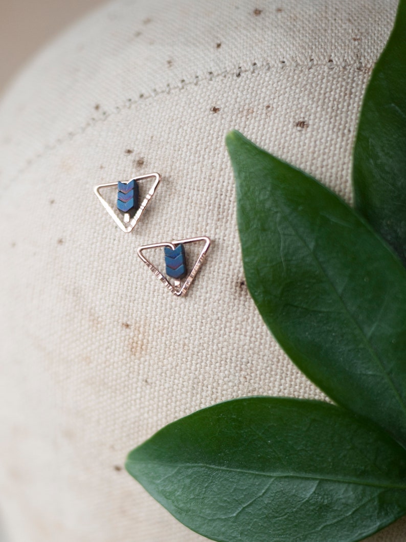 Tiny Minimal Studs, Hammered Studs, Gold Triangle Studs, Silver Triangle Studs, Post Earrings, Chevron Studs, Dainty Earrings, Gifts for Her image 2