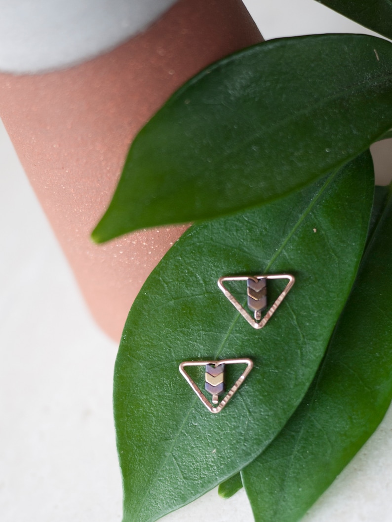 Tiny Minimal Studs, Hammered Studs, Gold Triangle Studs, Silver Triangle Studs, Post Earrings, Chevron Studs, Dainty Earrings, Gifts for Her image 5