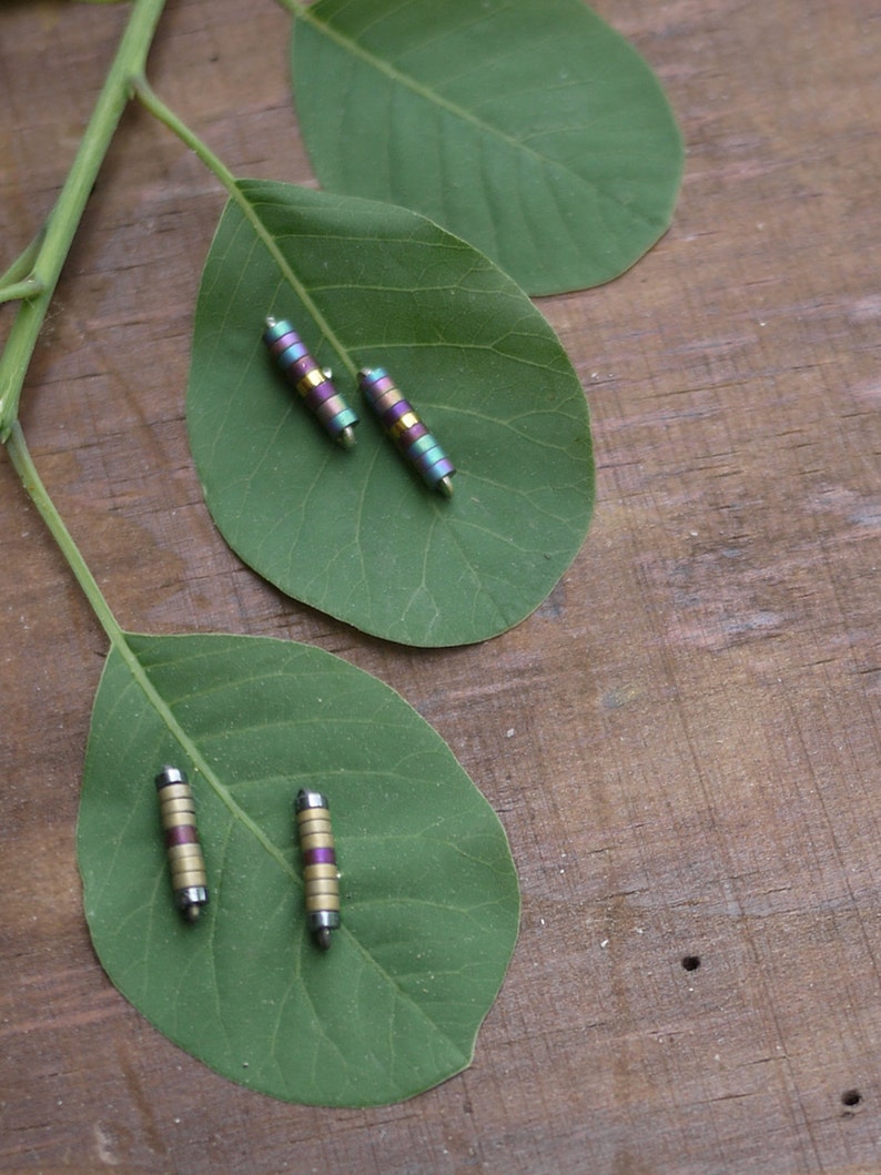 Silver Stick Studs, Oxidized Silver Studs, Hematite Post Earrings, Light Weight Beaded Earrings, Beaded Stud Earrings, Staple Earrings, image 1