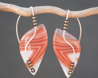 On Hold For Etsy Awards - Do Not Purchase - Orange Banded Agate Statement Earrings in Sterling Silver