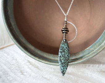 Sterling Silver Stone Necklace, African Turquoise Necklace, Turquoise Pendant, Deco Inspired Jewelry, Fancy Stone Necklace, Marquise Stone