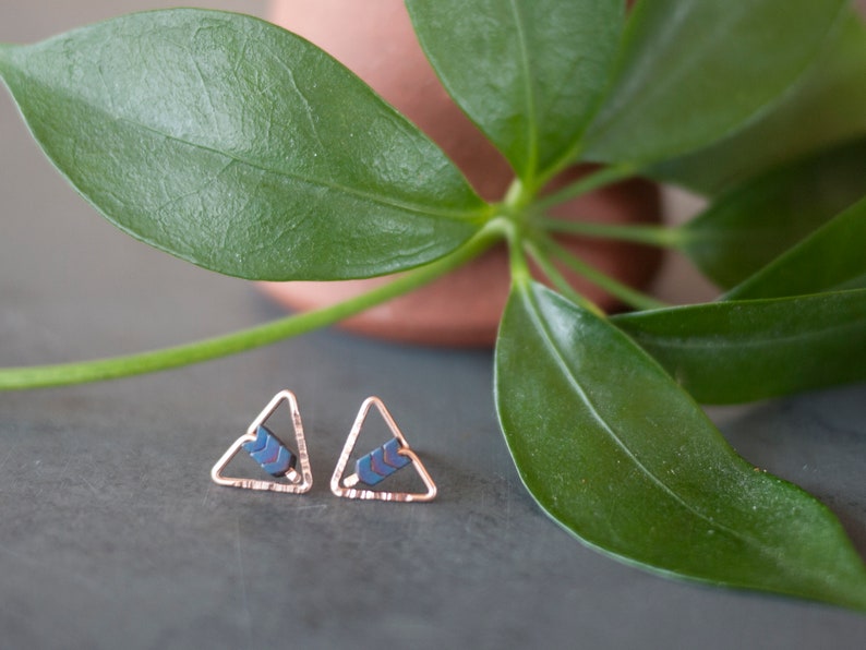 Tiny Minimal Studs, Hammered Studs, Gold Triangle Studs, Silver Triangle Studs, Post Earrings, Chevron Studs, Dainty Earrings, Gifts for Her image 6