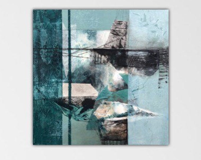 Shards. Original Mixed media Abstract Painting Modern art ebsq Black green. from the Remnants series.