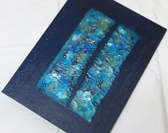 Handmade 12x9 Journal Refillable Blue Navy texture patches Original traveller notebook fauxdori