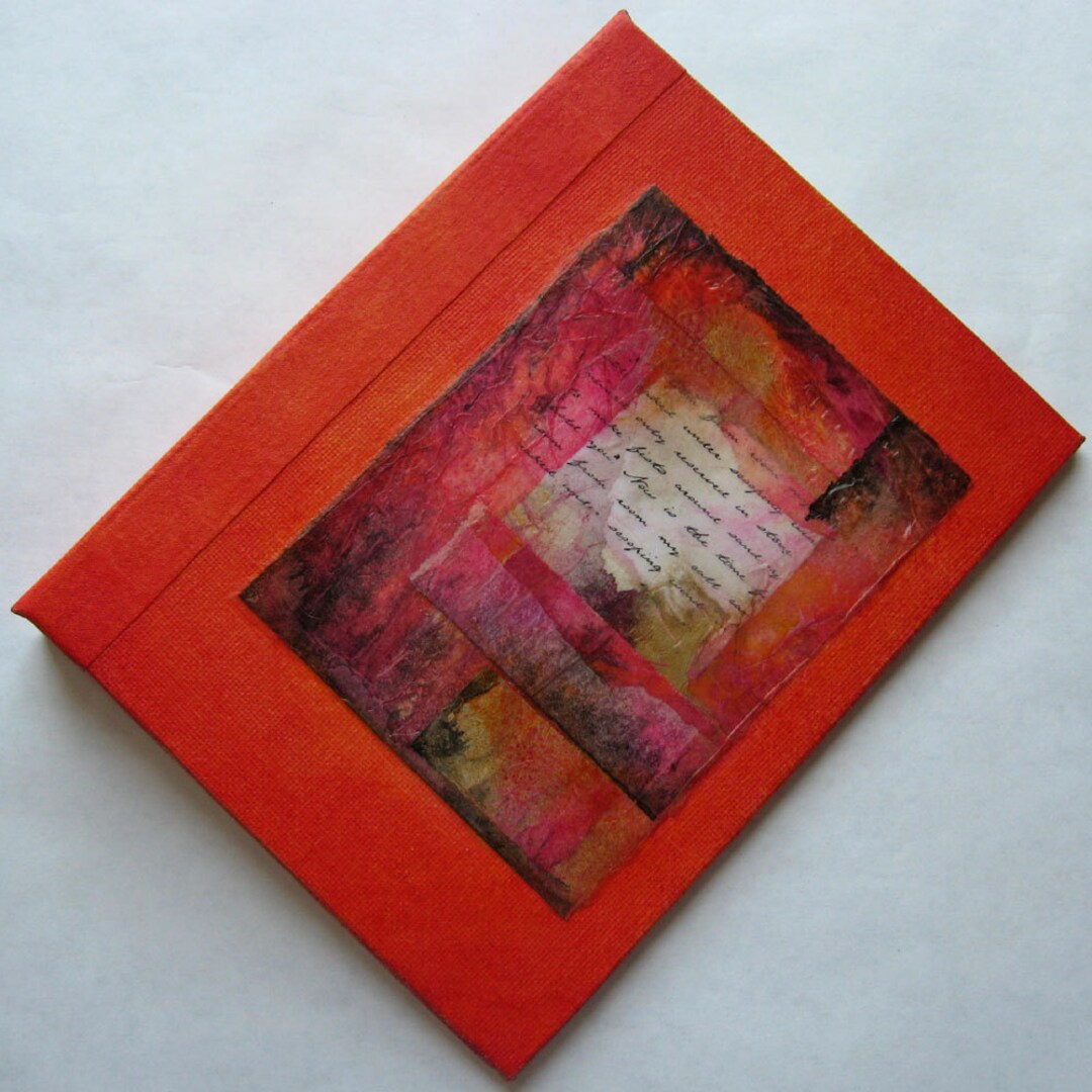 Handmade 8x6 Journal Refillable Orange Rice Paper Collage Original ...
