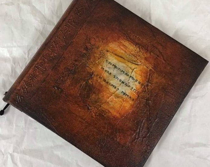 Handmade 6x6 Refillable Journal Brown Runes Text Original Travellers Notebook Hardcover Fauxdori