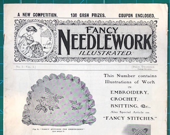 Antique magazine, Fancy Needlework Illustrated, Edwardian magazine, antique ladies magazine, vintage embroidery pattern, vintage crochet