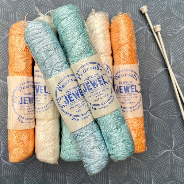 Pearsalls Lightweight Jewell Yarn, Vintage Knitting and Crochet Rayon (Artificial Silk) - 25g Skeins, in a Lovely Variety of Pastel Colours