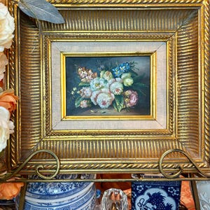 Vintage Floral Oil on Board