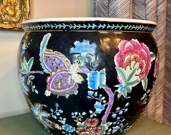 Chinoiserie Floral & Koi Fish Ceramic Planter
