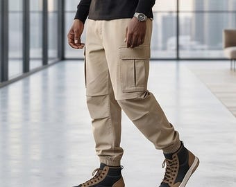 Mens Cargo Joggers, Plus Size Joggers, Trendy Mens Jogging Pants, Relaxed Fit Casual Streetwear Trousers