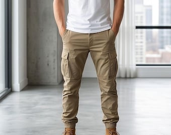 Men's Plus Size Cargo Pants, Urban Streetwear Joggers, Comfortable Big and Tall Men's Clothing, Casual Pocketed Utility Trousers