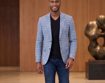 Men's Plaid Blazer - Lightweight Slim Fit Summer Jacket - Classic Sport Coat for Smart Events