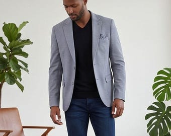 Men's Linen Look BlazerJacket - Slim Fit Plaid Sport Coat for Smart Casual Summer Style