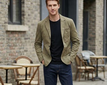 Men's Plus Size Casual Button Up Slim Fit Blazer, Cotton Lightweight Sport Coat, Versatile Men's Jacket