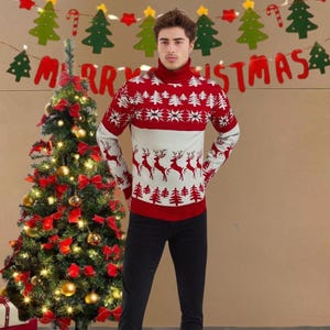 Men&#39;s Jacquard Turtleneck Sweater - Festive Christmas Patterns