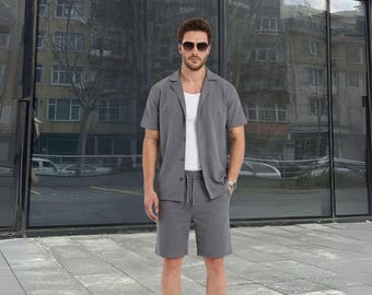 Men's Cotton Blend Shorts and Shirt Set: Summer Casual Outfit