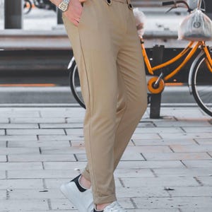 Pantalones clásicos de corte regular para hombre: pantalones cómodos de mezcla de viscosa