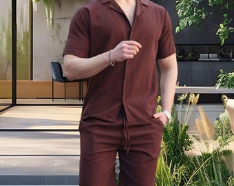 Men's Cotton Shirt and Shorts Set: Casual Summer Outfit, 2-Piece Set