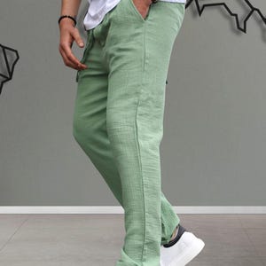 Muslin Fabric Men's Casual Trousers | Relaxed Fit Lightweight Cotton Summer Style image 10