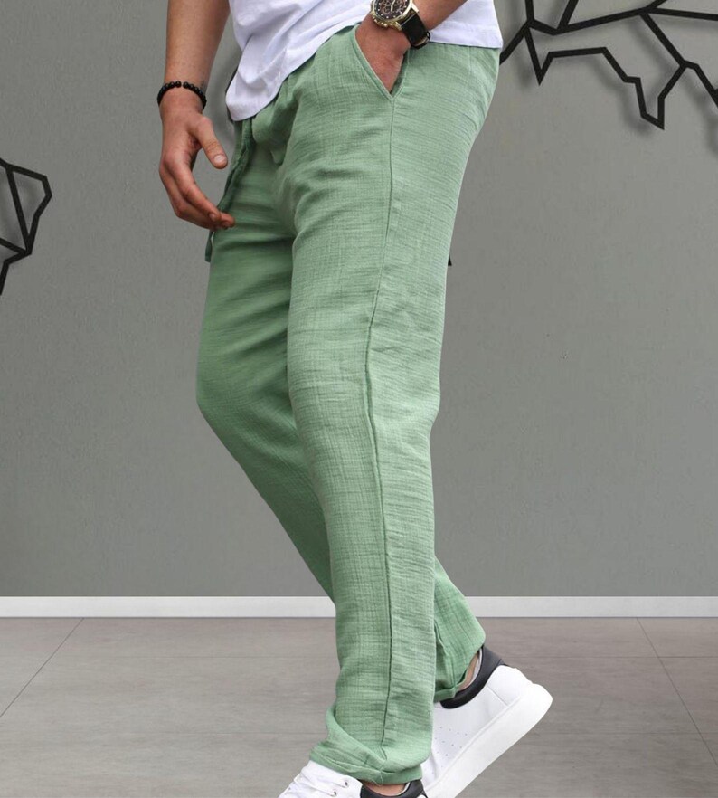 Muslin Fabric Men's Casual Trousers | Relaxed Fit Lightweight Cotton Summer Style image 10