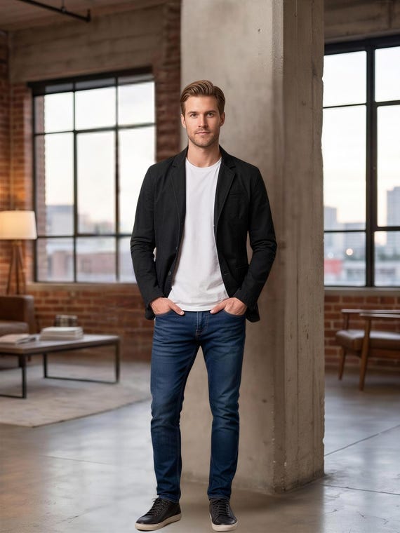 Men's Plus Size Casual Slim Fit Button Up Blazer, Cotton Lightweight Sport Coat, Stylish Everyday Jacket