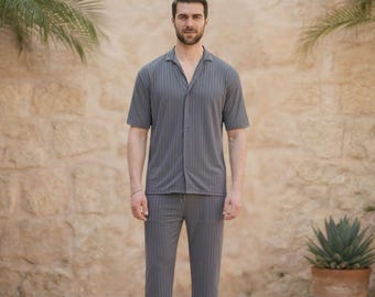 Cozy Casual 2 Piece Summer Suit - Unique Men's Shirt Set
