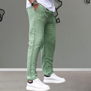 Muslin Fabric Men's Casual Trousers | Relaxed Fit Lightweight Cotton Summer Style image 9