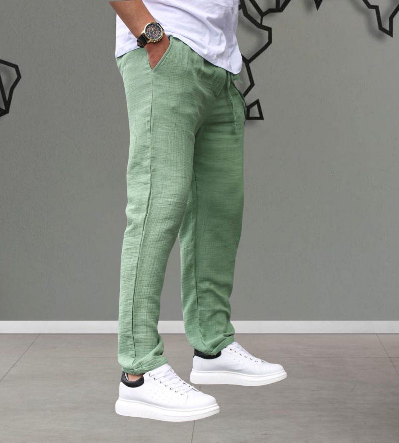 Muslin Fabric Men's Casual Trousers | Relaxed Fit Lightweight Cotton Summer Style image 9