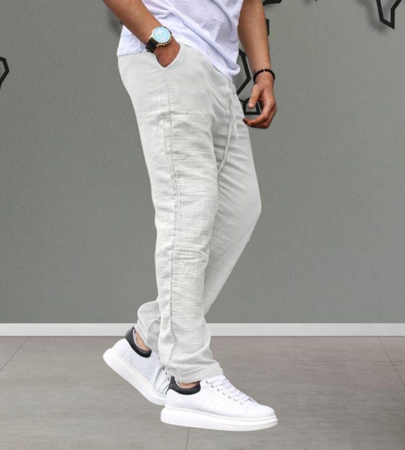 Muslin Fabric Men's Casual Trousers | Relaxed Fit Lightweight Cotton Summer Style image 4