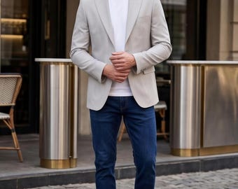 Herren Leinen Blazer Jacke Slim Fit, leichter Sommer Hochzeit Sportmantel, atmungsaktive lässige Leinenanzugjacke für Männer, jeden Tag unverzichtbar