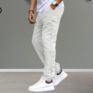 Muslin Fabric Men's Casual Trousers | Relaxed Fit Lightweight Cotton Summer Style Ecru