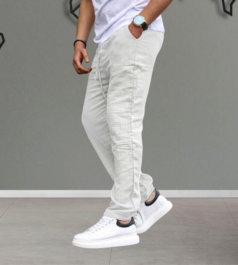 Muslin Fabric Men's Casual Trousers | Relaxed Fit Lightweight Cotton Summer Style Ecru