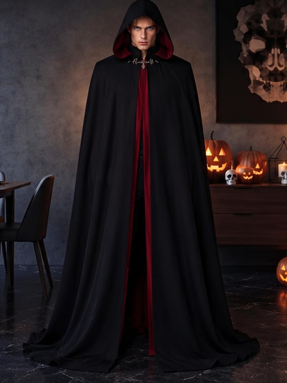Halloween Costume, Medieval Vampire Cloak | Velvet Cosplay Cape | Floor-Length, Stand Collar