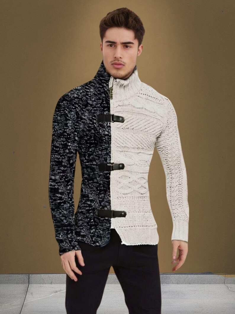 Men's Leather Button Long Sleeve Knitted Cardigan Jacket main image 0
