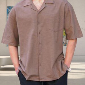 Men's Oversized Cotton Shirt: Solid Color Loose Fit, Classic Collar image 8