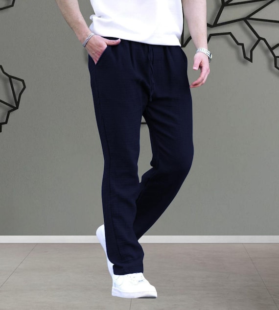 Muslin Fabric Men's Casual Trousers | Relaxed Fit Lightweight Cotton Summer Style