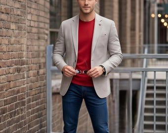 Herren-Leinenblazer, Slim-Fit-Sportjacke | Atmungsaktives Webmaterial | Sommerliche Hochzeitsjacke